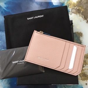 Saint Laurent YSL Zip Around Pouch Card Cade Pink
